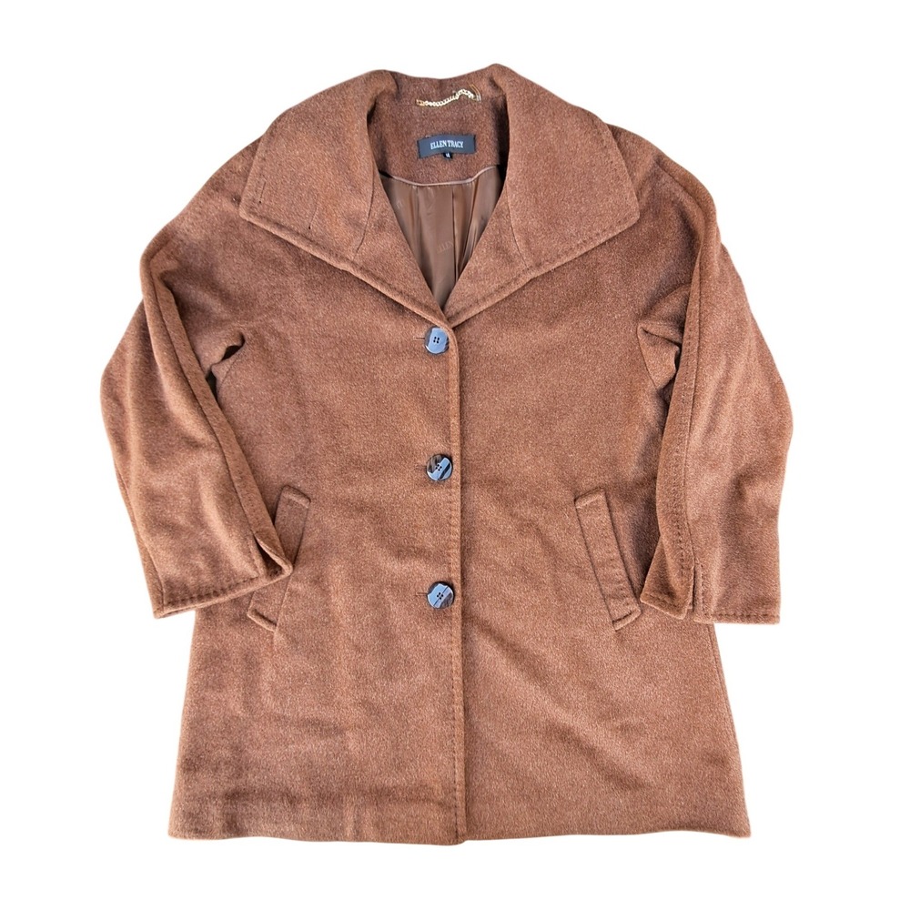 Ellen Tracy Wool Angora Blend Car Coat Brown Sugar Women's Size 14